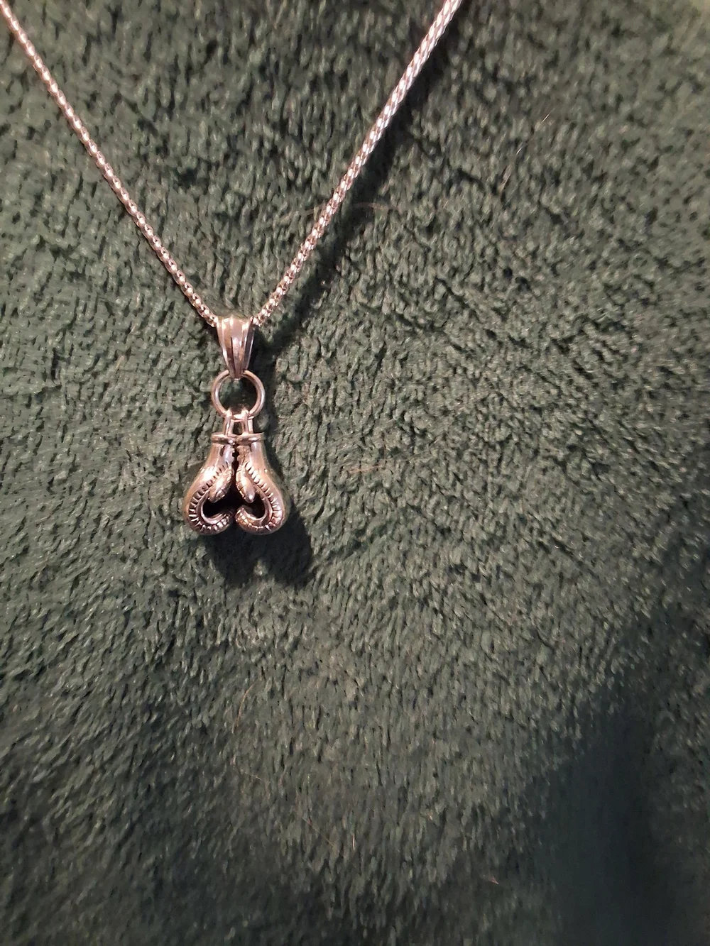 Silver Tone Boxing Glove Pendant Necklace